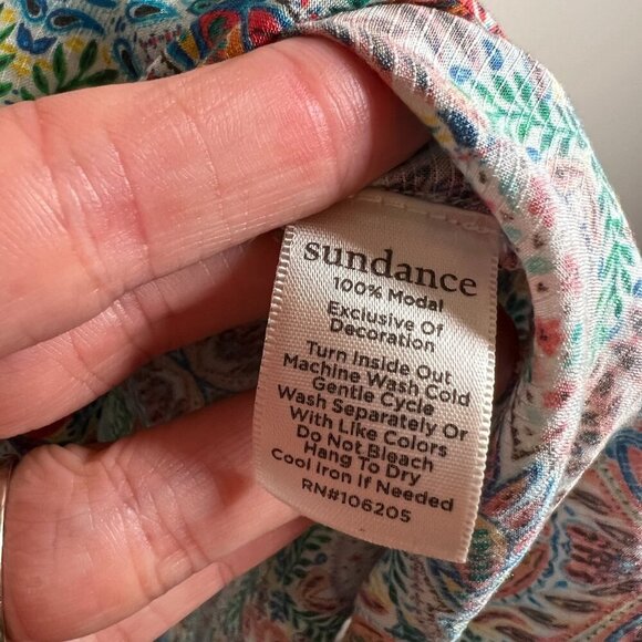 Sundance Andalusia Peasant Top Size Medium Split Neck Boho Tassels Bell Sleeves - Picture 9 of 9